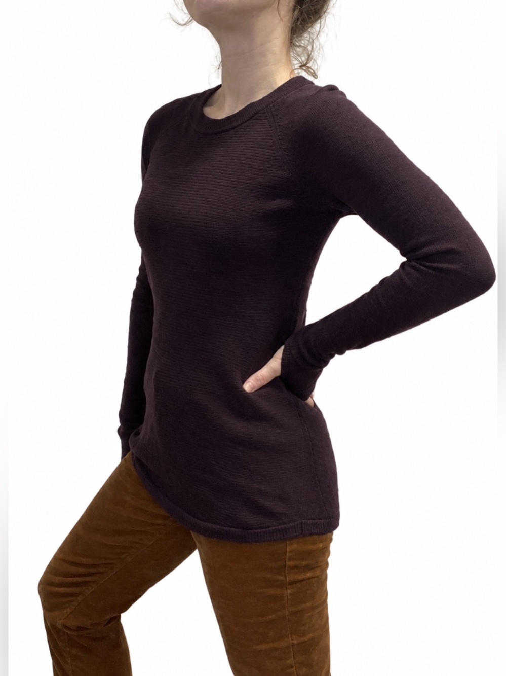 Lululemon Sit In Lotus Sweater Black Cherry Plum Merino Wool Long Sleeve Size 2